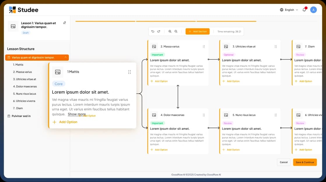 Studee platform interface showing course creation workflow